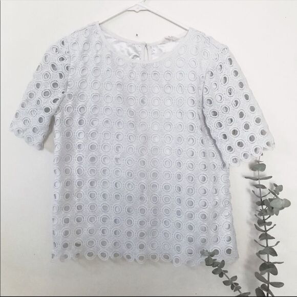 Adiva White Embroidered Eyelet Blouse Top Short Sleeve Shirt Crew Neck - Picture 1 of 1